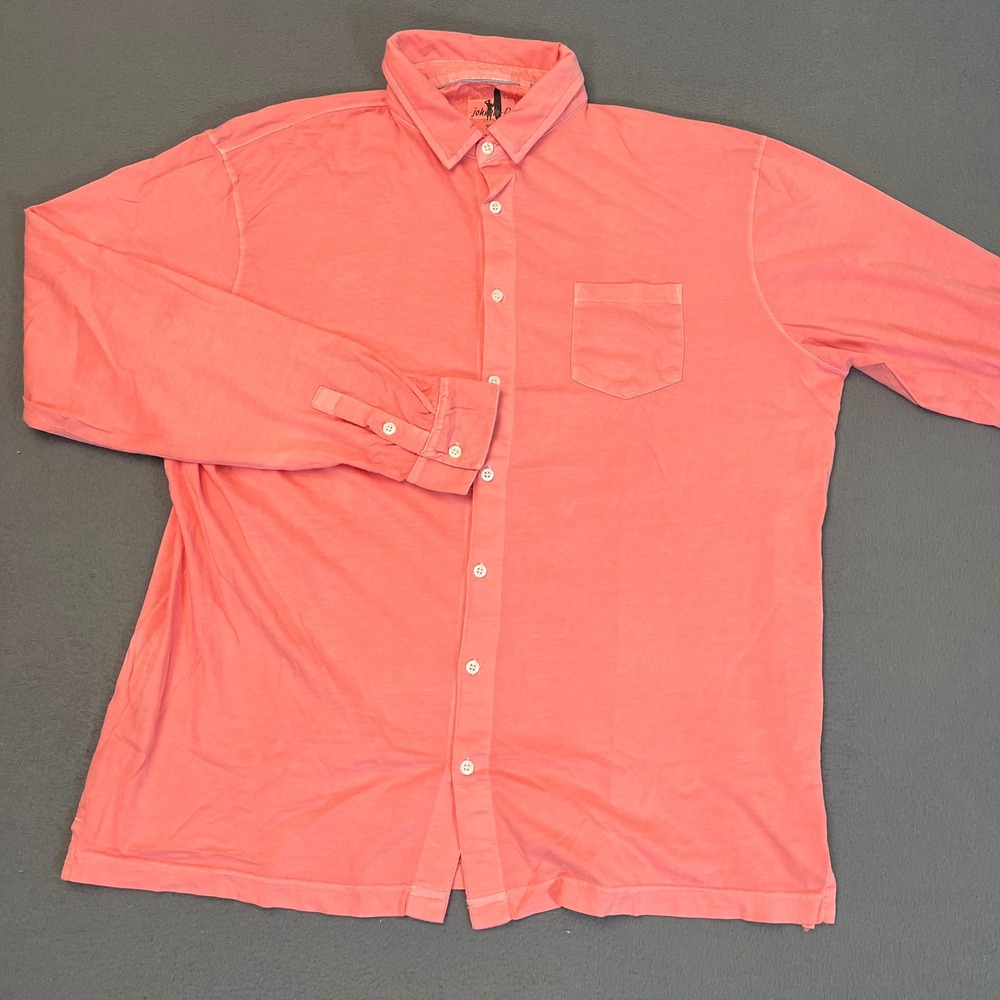 Johnnie-O Mens XL Coral Pink Long Sleeve 100% Cotton Jersey Button Down Shirt